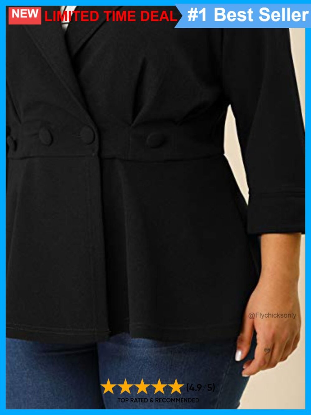 Notched Lapel Peplum Ruffle Hem Ruched Button Blazer - Picture 5 of 6